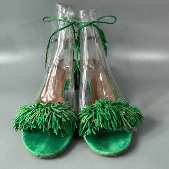 Aquazzura Green Suede Tassel Accents Sandals, Size 41 - Picture 3 of 12